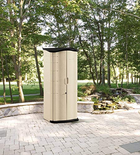 Compact Vertical Resin Storage Shed With Floor (2 x 2.5 Ft), Beige/Brown O669224