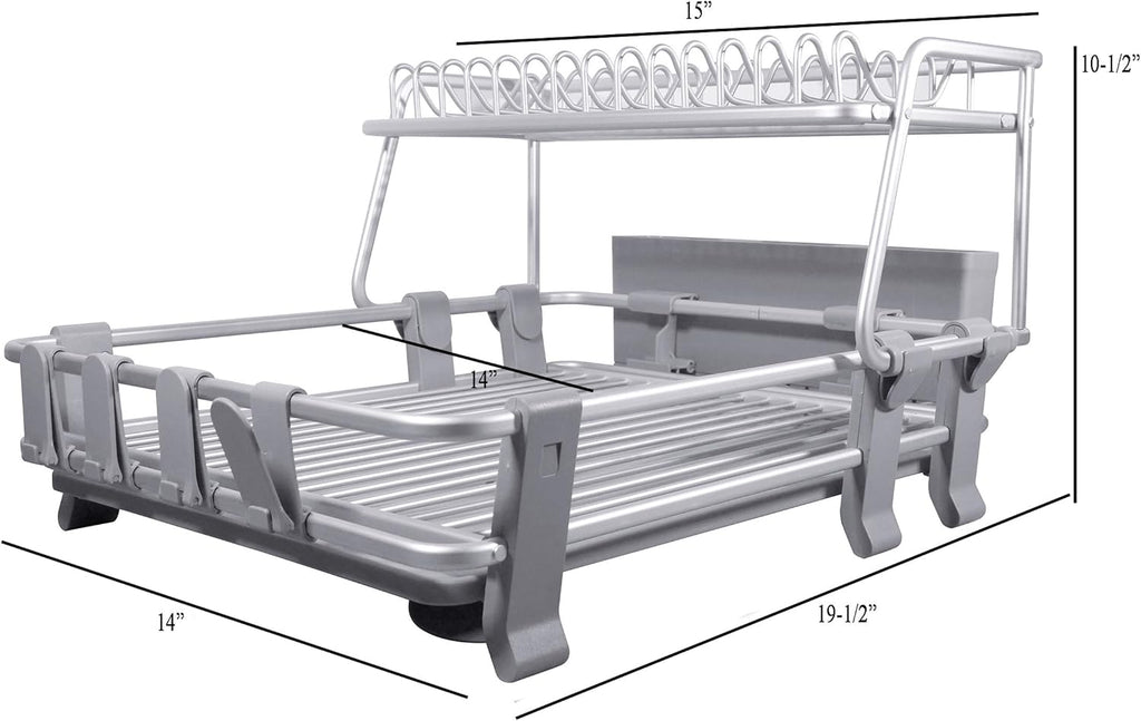 Aluminum 2-tier Dish Drying Rack with Utensil & Cutlery Holder R799