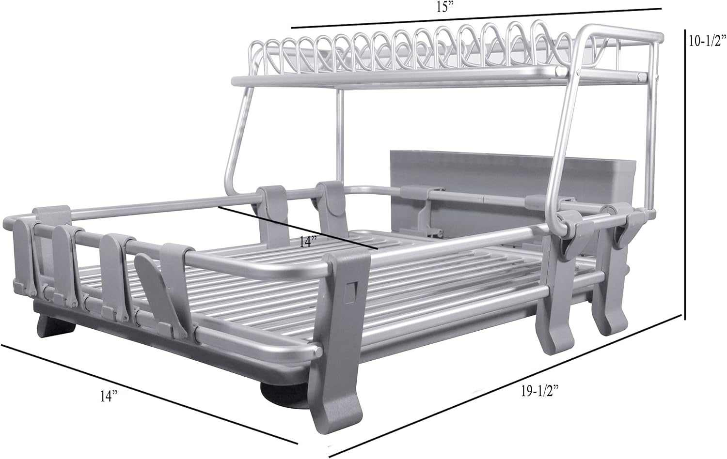 Aluminum 2-tier Dish Drying Rack with Utensil & Cutlery Holder R799