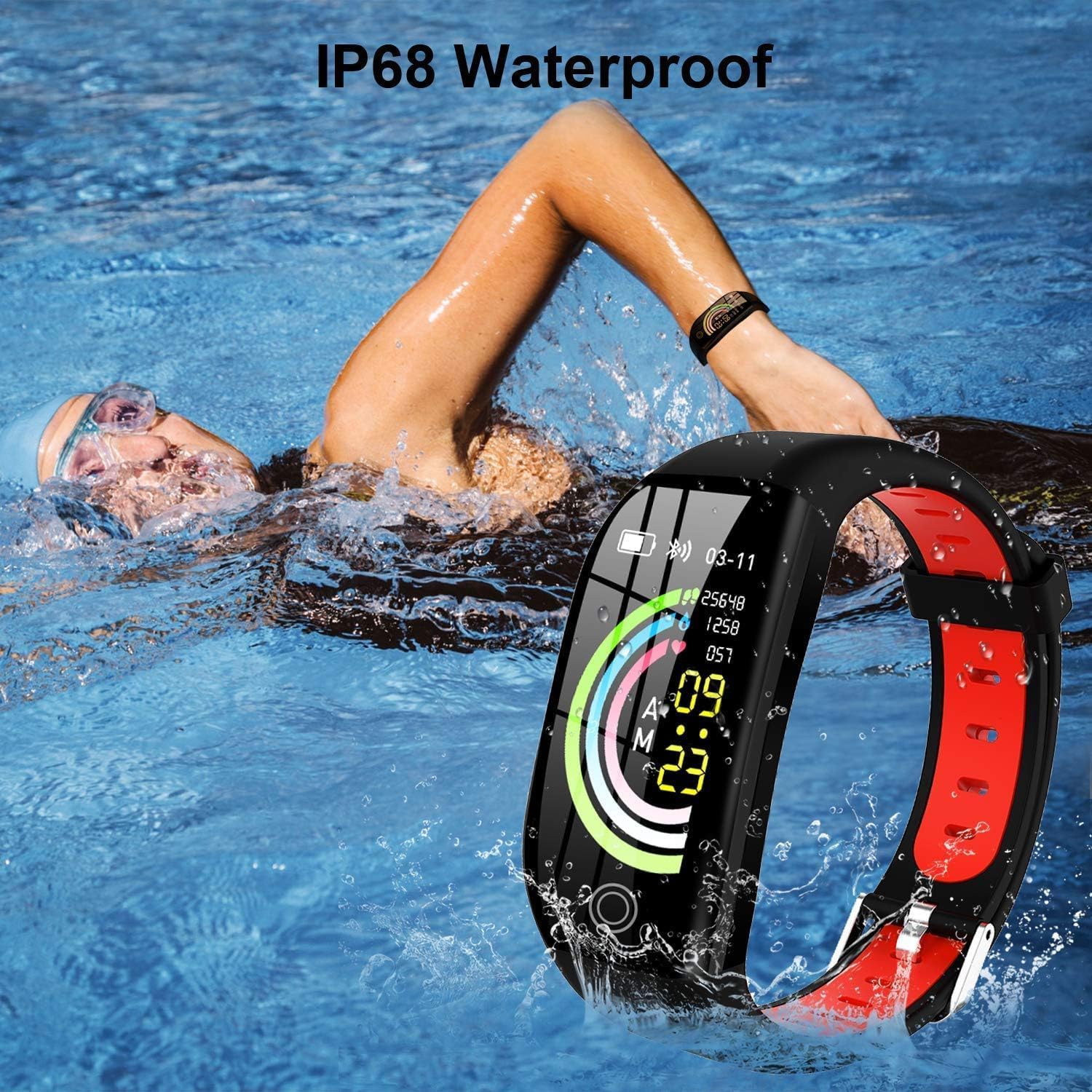 Fitness Tracker Watch with Heart Rate Monitor, SpO2, Sleep Tracker, IP68 Waterproof I689649