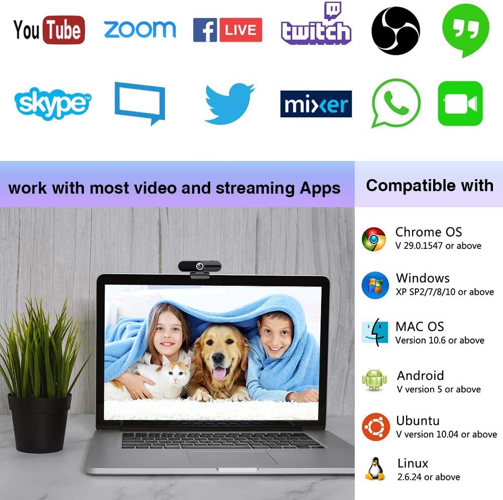4K Webcam with Microphone, Privacy Cover D540177