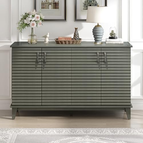 4 Door Wooden Sideboard with Adjustable Shelves and Metal Handles S6736