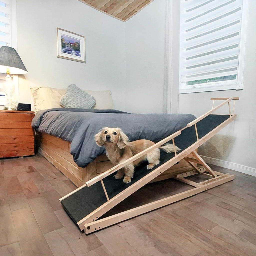 Bed Ramp for Small Dogs, Adjustable for All Beds up to 37 - Solid Hardwood G66630
