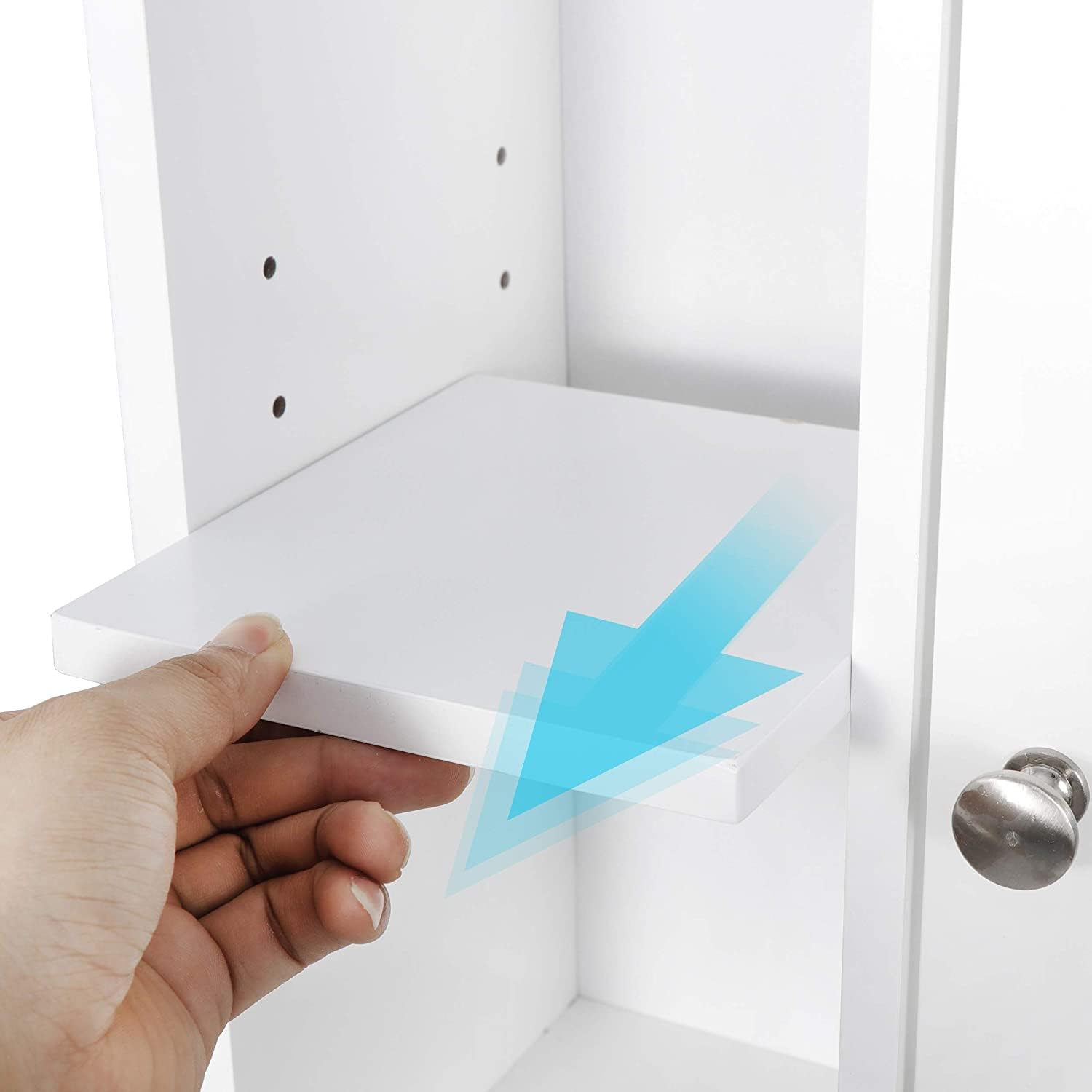 White 4-Tier Over The Toilet Storage Cabinet with Adjustable Shelves and Tempered Glass Door Z408118