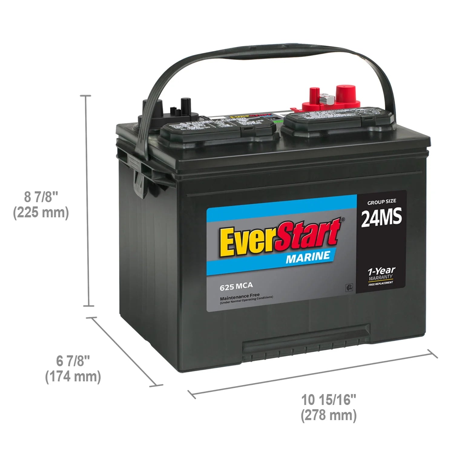 Lead Acid Marine Starting Battery, Group Size 24MS 12 Volt, 625 MCA A640