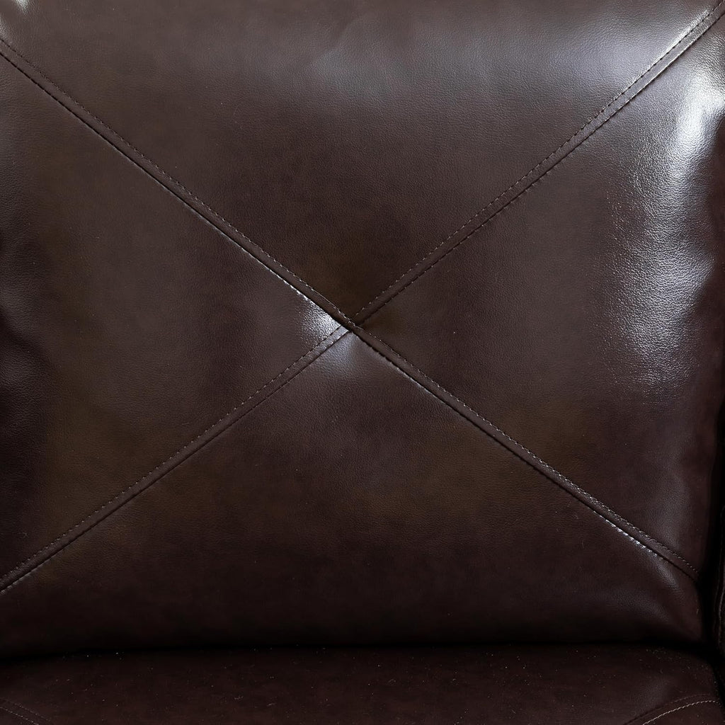 Brown L-Shaped Faux Leather Sectional Sofa with Chaise A6989