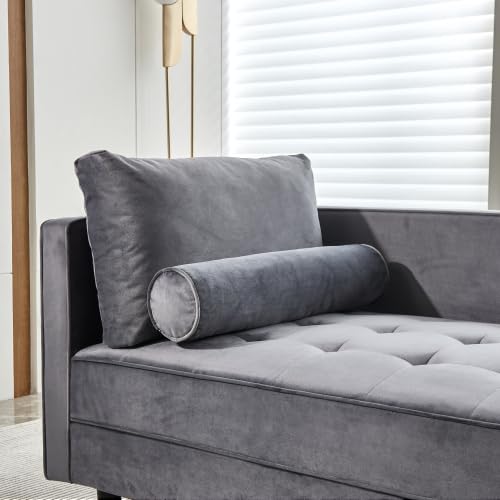 Gray Velvet Chaise Lounge Chair with Tufted Cushion M971