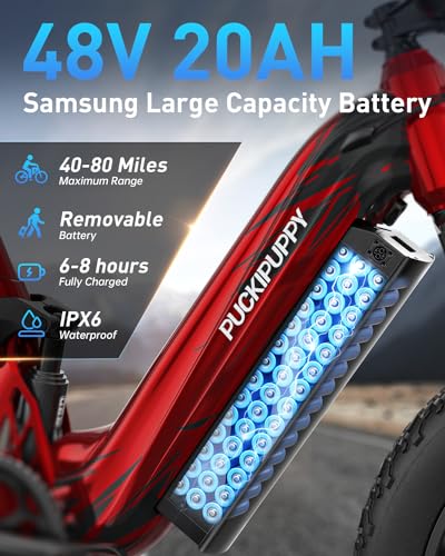Electric Bike, Peak 1000W Motor, 48V 20Ah Battery, 20''×4.0'' Fat Tire Full Suspension, 28MPH, 80Miles Range, LCD Display, 7 Speed G971350