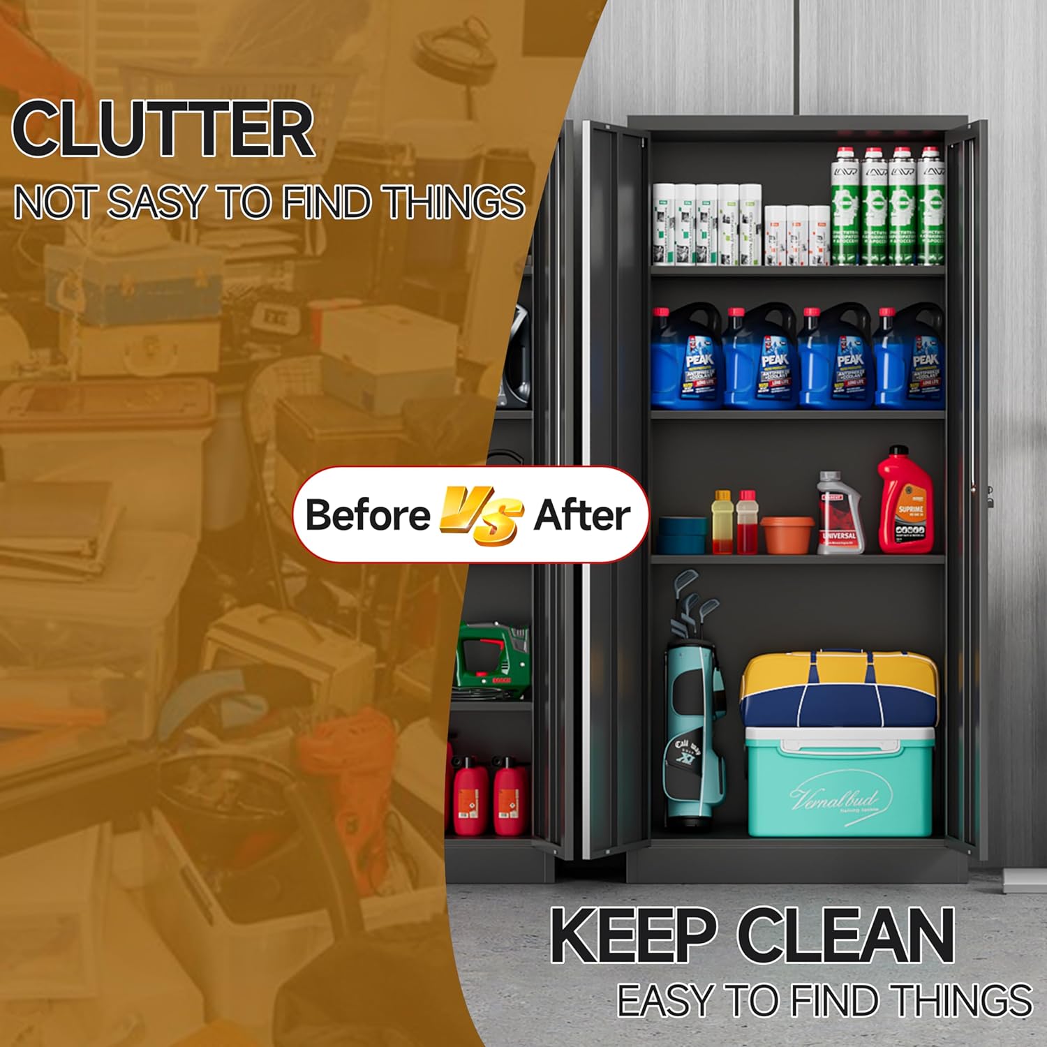 Metal Storage Cabinet with Locking Doors and 4 Adjustable Shelves, 71" Tall Black Z9800