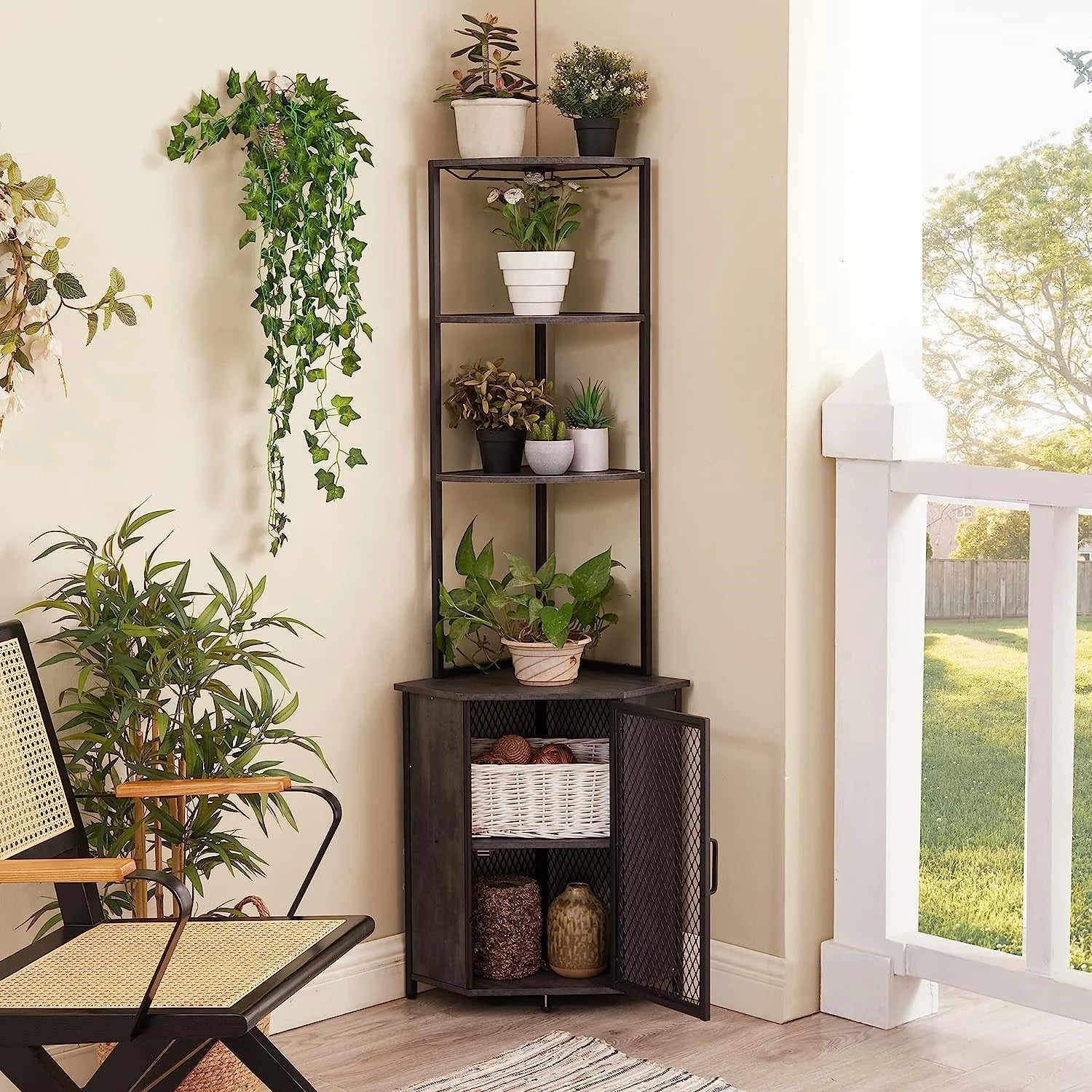 Charcoal Grey 5-Tier Tall Corner Storage Shelf K9341