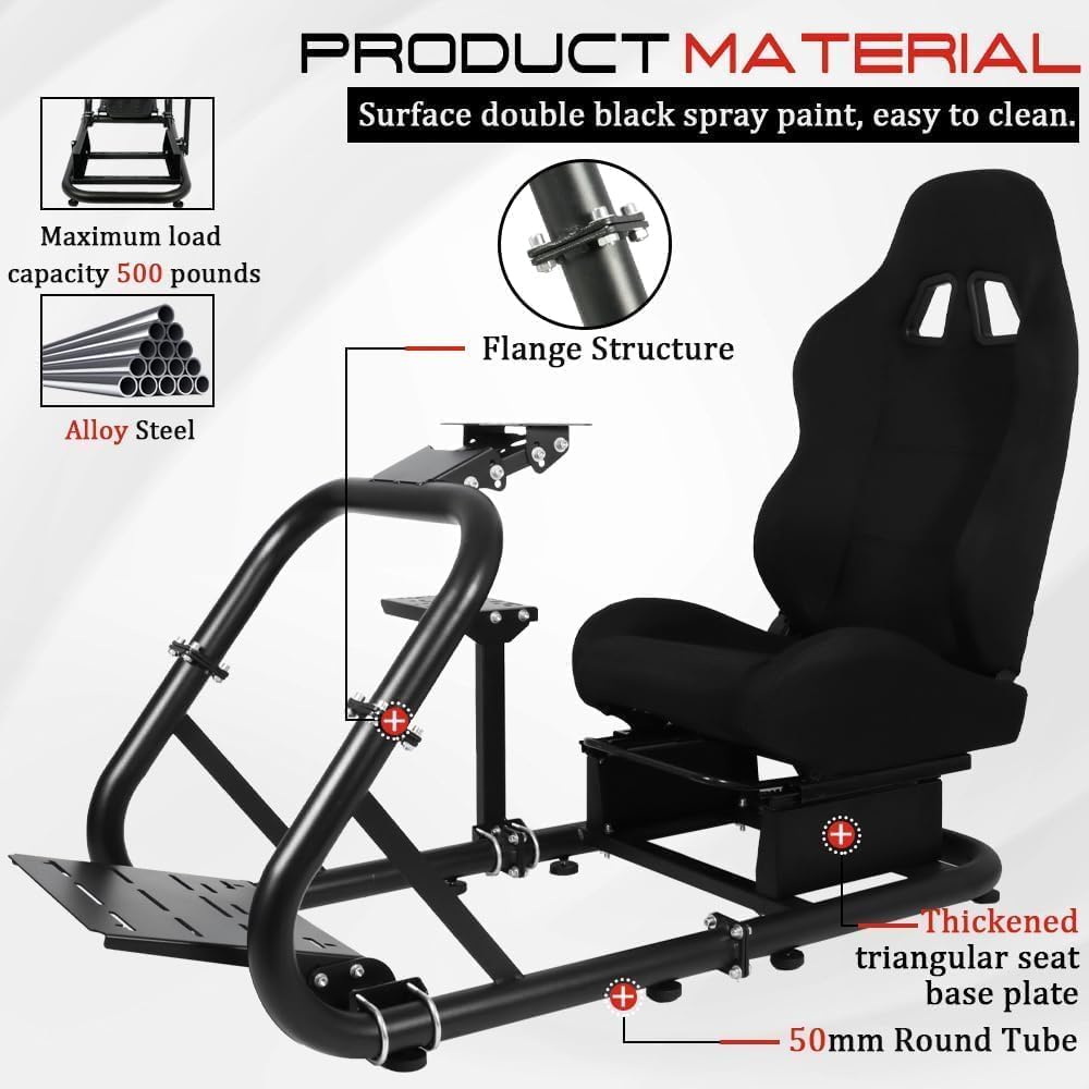 Racing Simulator Cockpit with Comfort Seat, Adjustable Sim Gaming Stand S62661