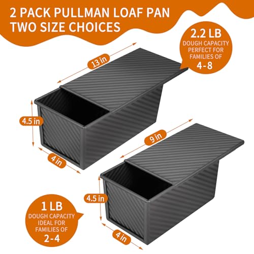 Cast Iron Bread Pan with Lid - 2LB Capacity (13x5 Inch) Large Pullman Loaf Pan - Non-Stick, Pre-Seasoned, Black G85297