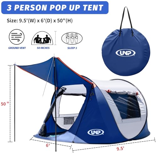 3 Person Instant Pop Up Camping Tent with Carrying Bag X2032