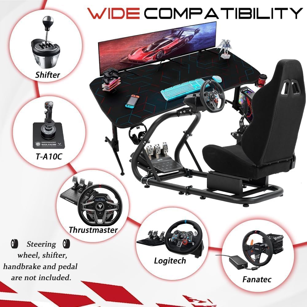 Racing Simulator Cockpit with Comfort Seat, Adjustable Sim Gaming Stand S62661