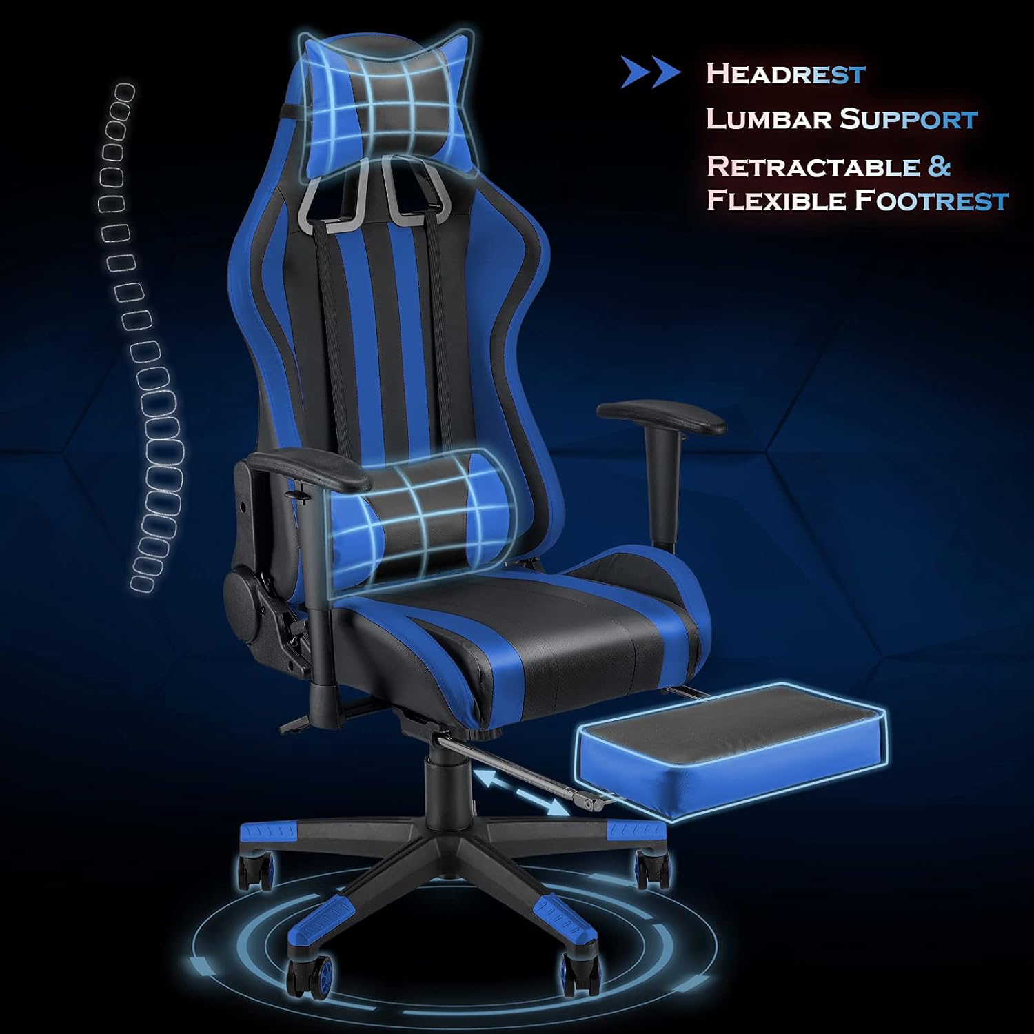 Reddish Blue Ergonomic Gaming Chair with Footrest I2013