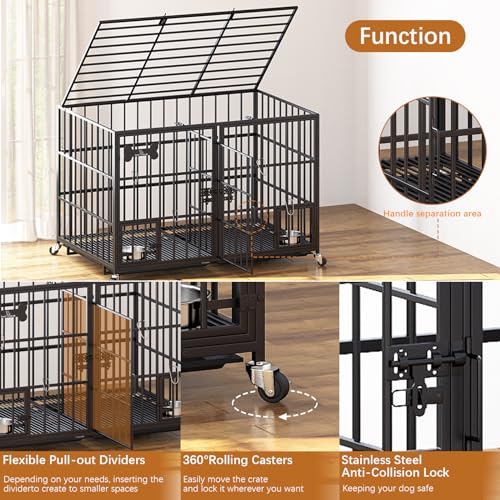 42/48 inch Heavy Duty Metal Dog Crate with Wheels U1820