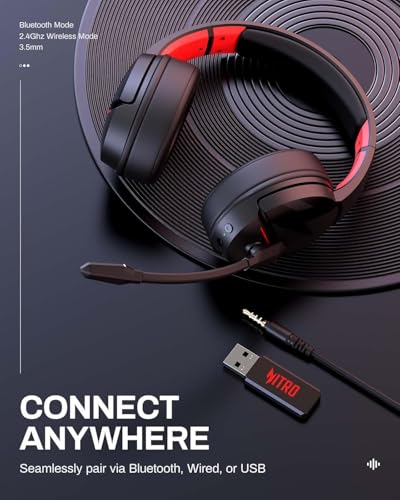 Black Wireless Gaming Headset with 2.4GHz Bluetooth 5.3, 100Hrs Battery, Noise Canceling Mic, 50mm Drivers R796345