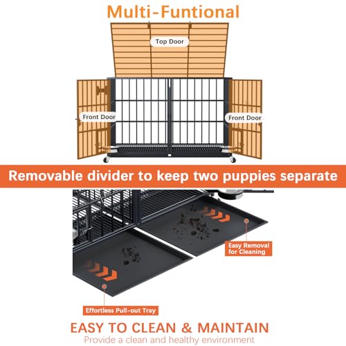 42/48 inch Heavy Duty Metal Dog Crate with Wheels U1820