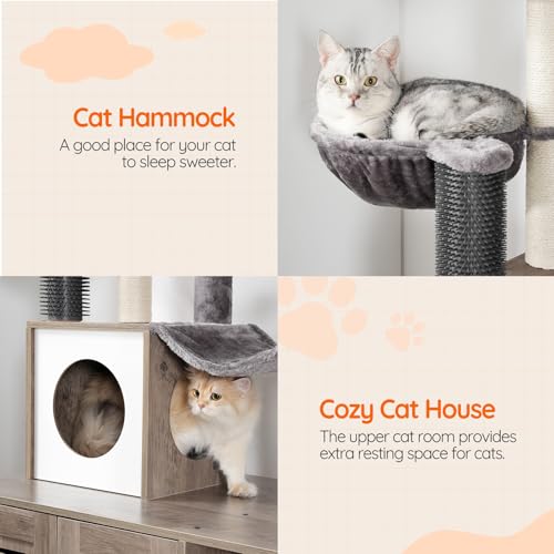 Large Hidden Litter Box with Scratching Posts, Greige A308