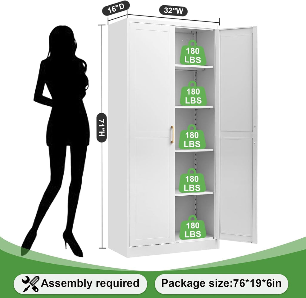 White Tall Kitchen Pantry Cabinet with Doors and Shelves G329