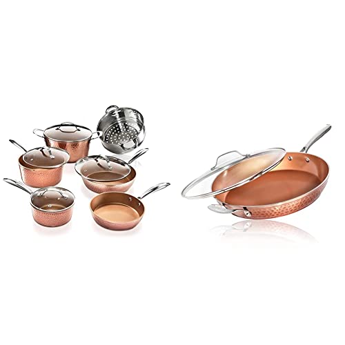 10 Pc Non Stick Copper Cookware Set with 12 Inch Nonstick Skillet D25691