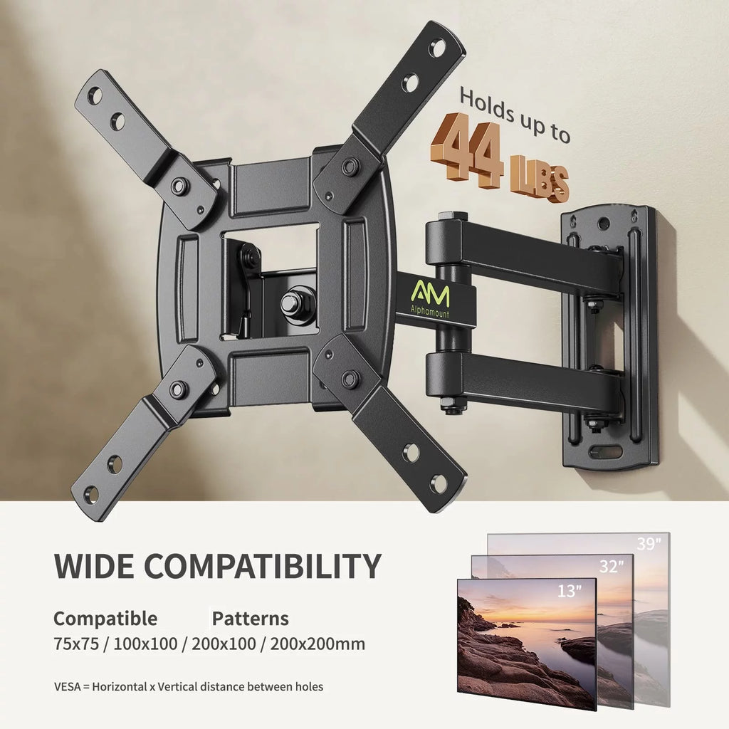 Full Motion TV Wall Mount for 13-39 inch TVs with 360° Rotation Articulating Swivel Extension Arms and Tilt, 200x200mm C928