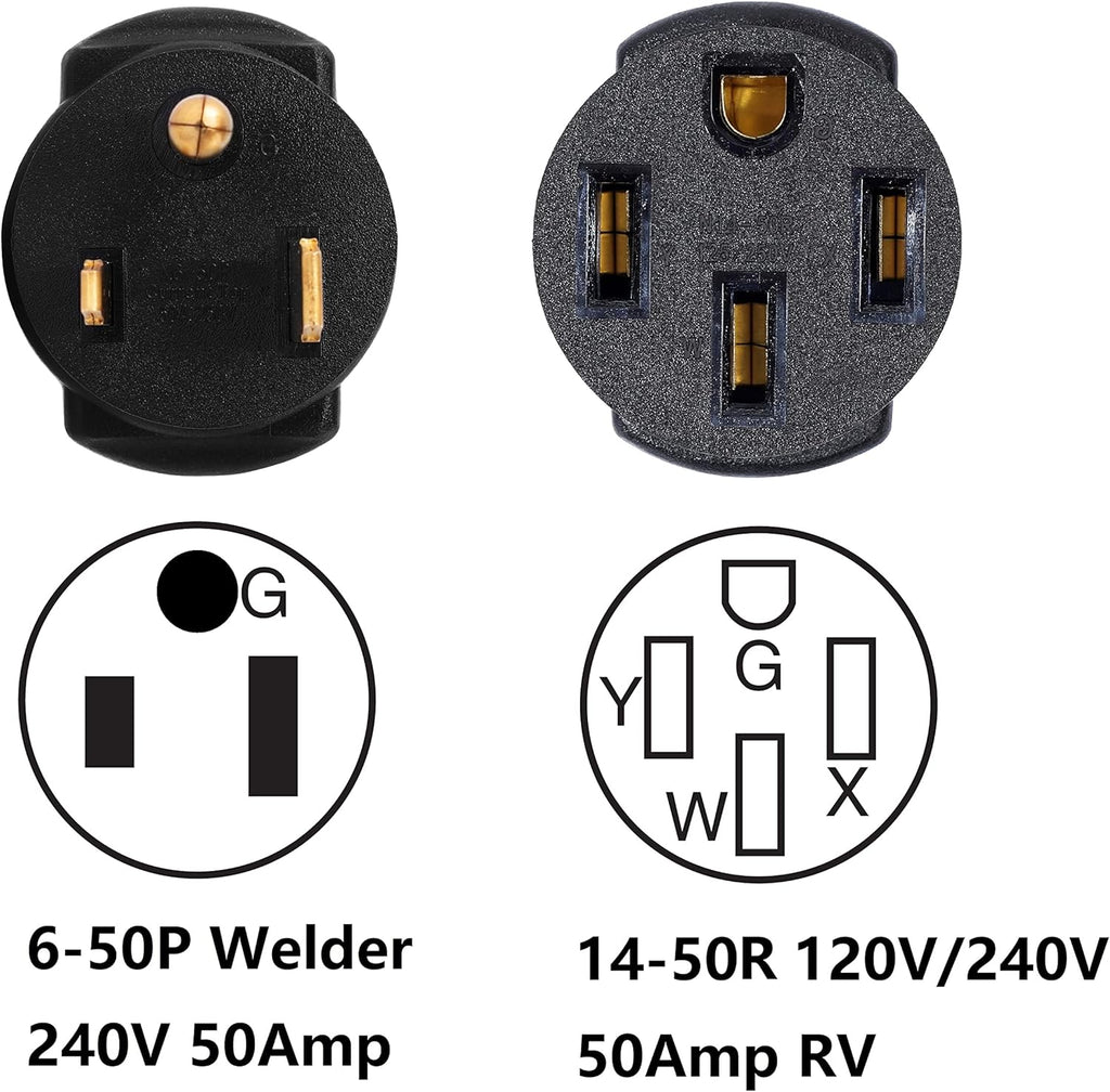 Compact 50 Amp 3 Prong Male Plug to 4 Prong Female Receptacle Power Cord Adapter Connector T3235