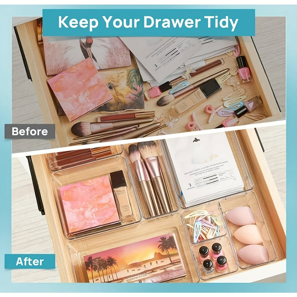 44pcs Clear Plastic Drawer Organizers Set with Non-Slip Pads R1004