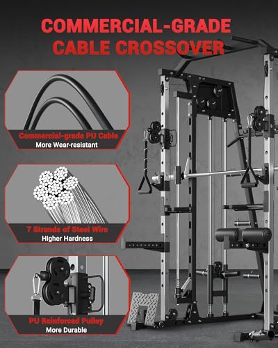 2200LBS Smith Machine Power Cage with Smith Bar, Cable Systems L464