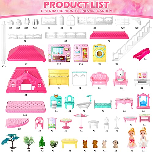 4 Stories 10 Rooms Dollshouse with 2 Princesses Slide Accessories P741329