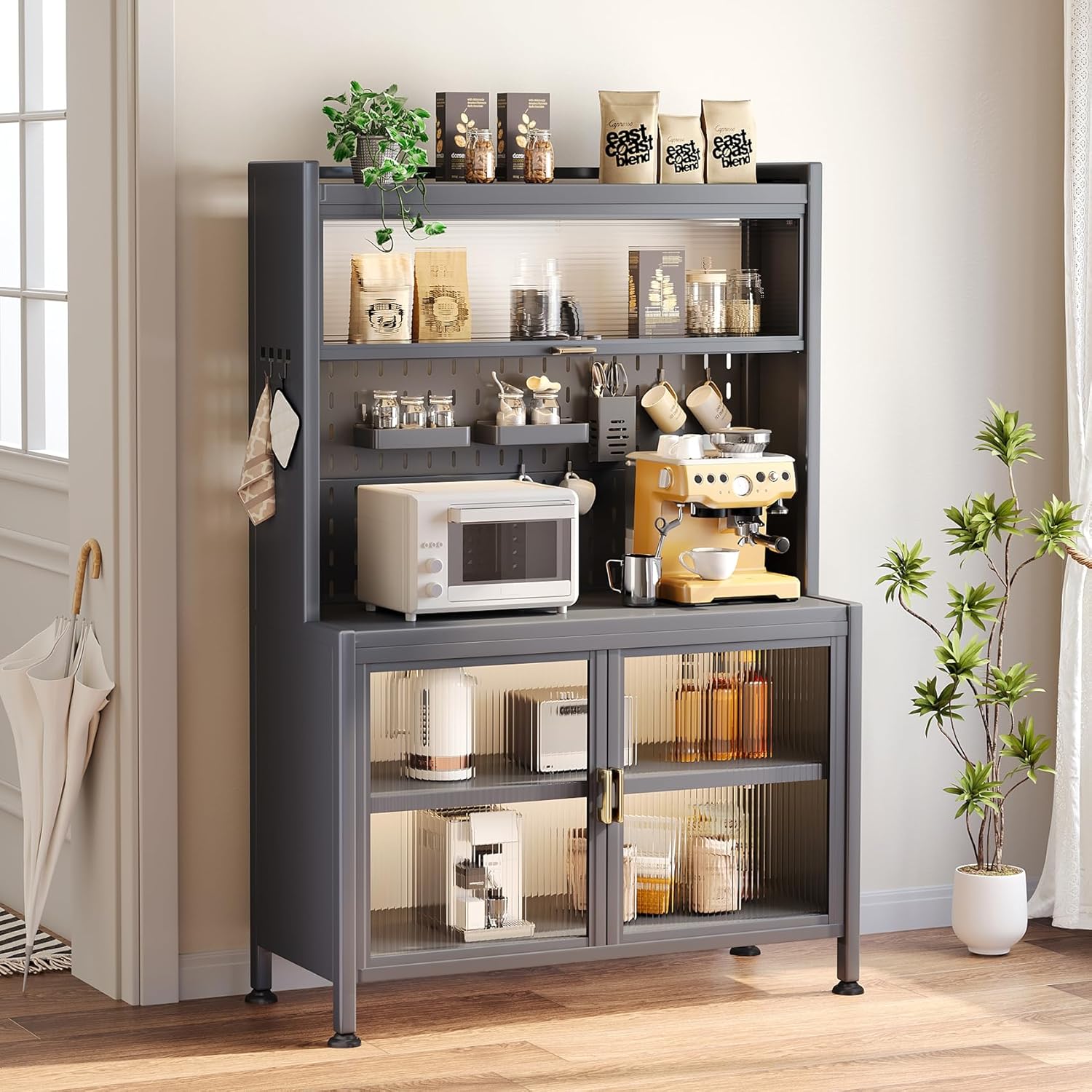 5-Tier Grey Bakers Rack with Cabinet T2934