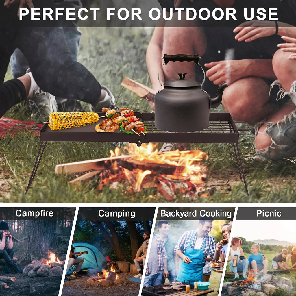 Folding Campfire Grill with Steel Mesh Grate L345922