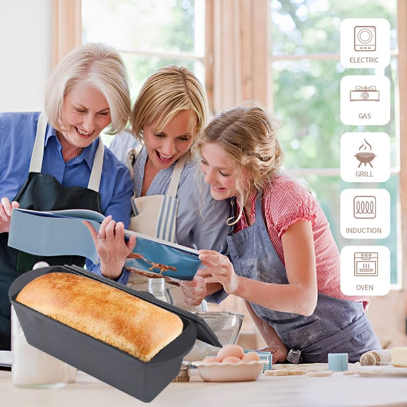 Cast Iron Bread Pan with Lid - 2LB Capacity (13x5 Inch) Large Pullman Loaf Pan - Non-Stick, Pre-Seasoned, Black G85297