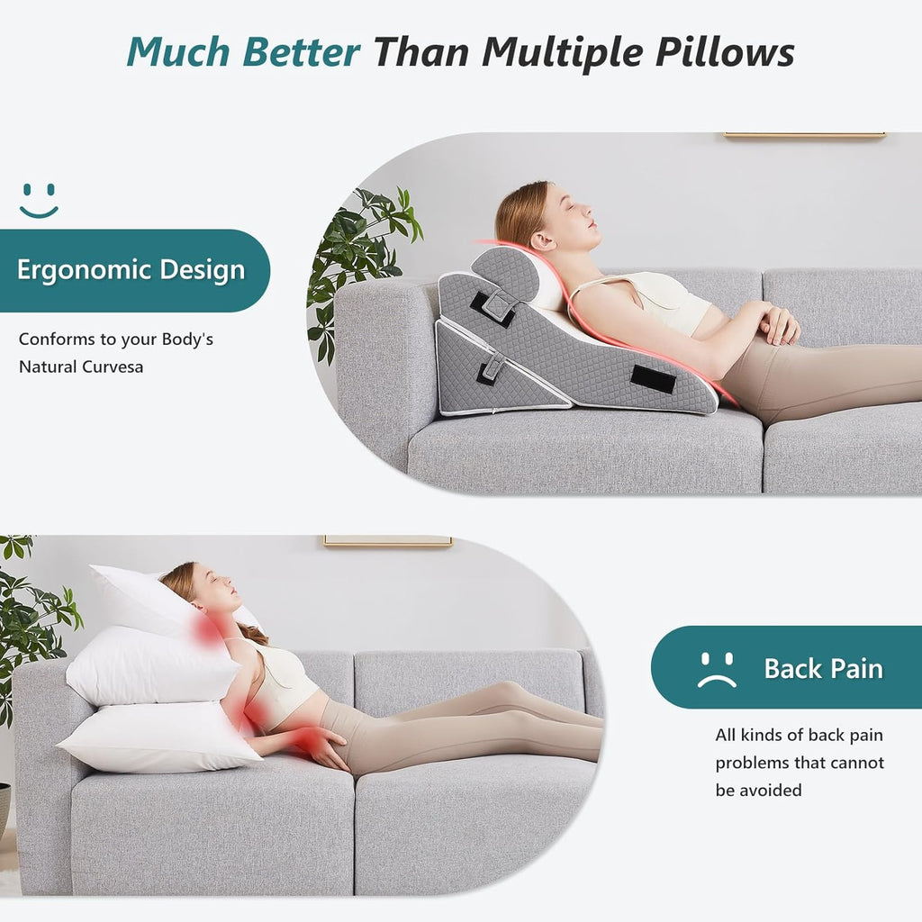 3 PCS 35D Adjustable Triangle Wedge Pillow Set (white grey) F82058