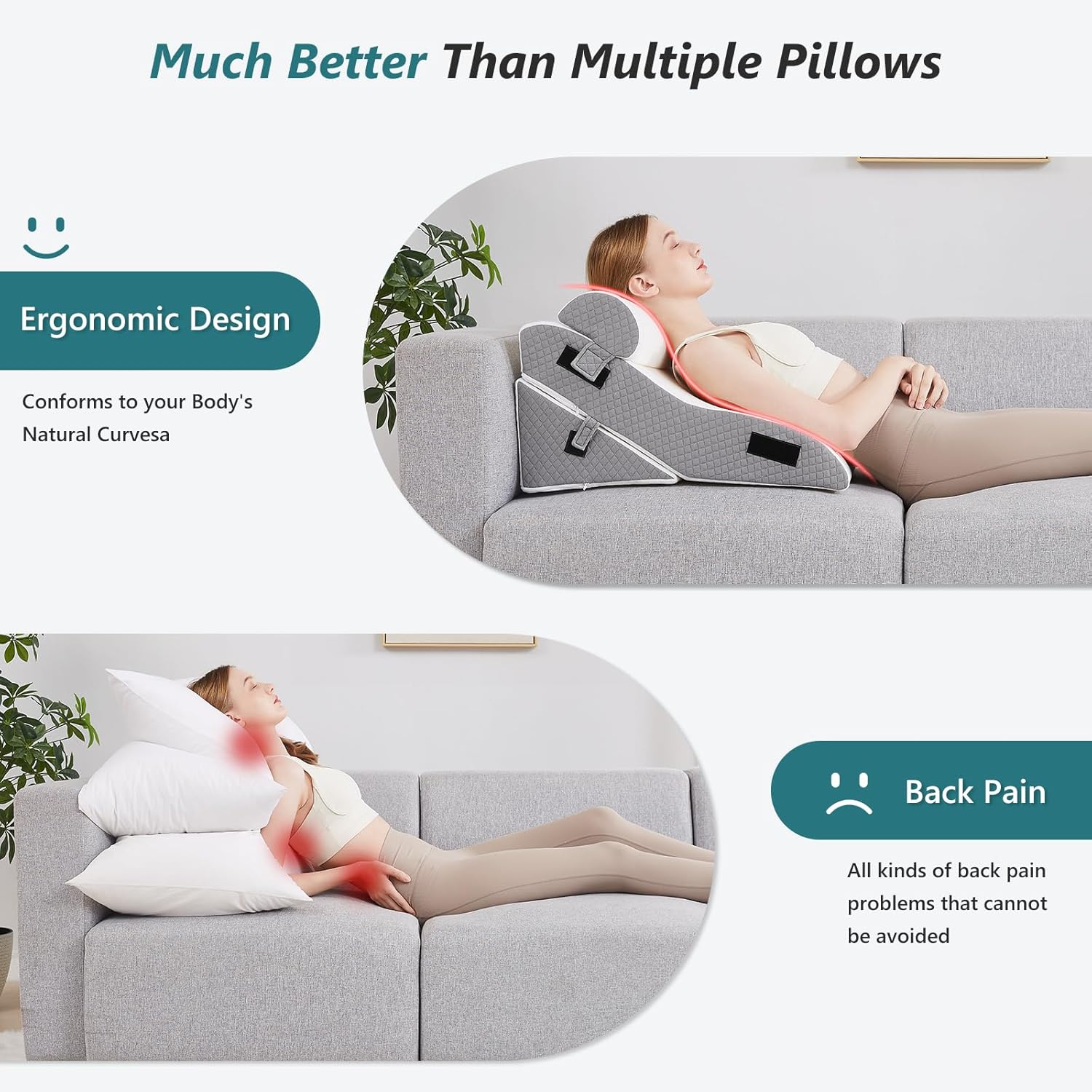3 PCS 35D Adjustable Triangle Wedge Pillow Set (white grey) F82058