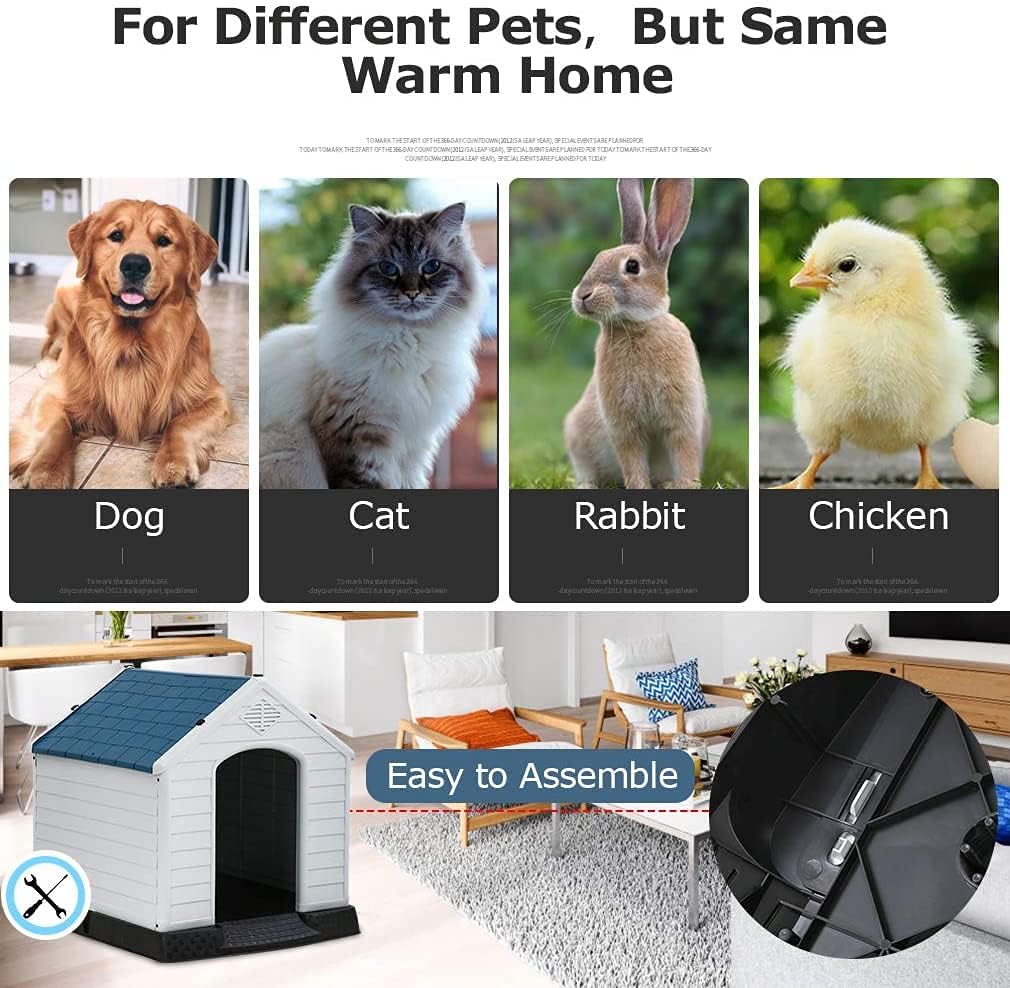 Large Plastic Dog House with Air Vents and Elevated Floor H1493