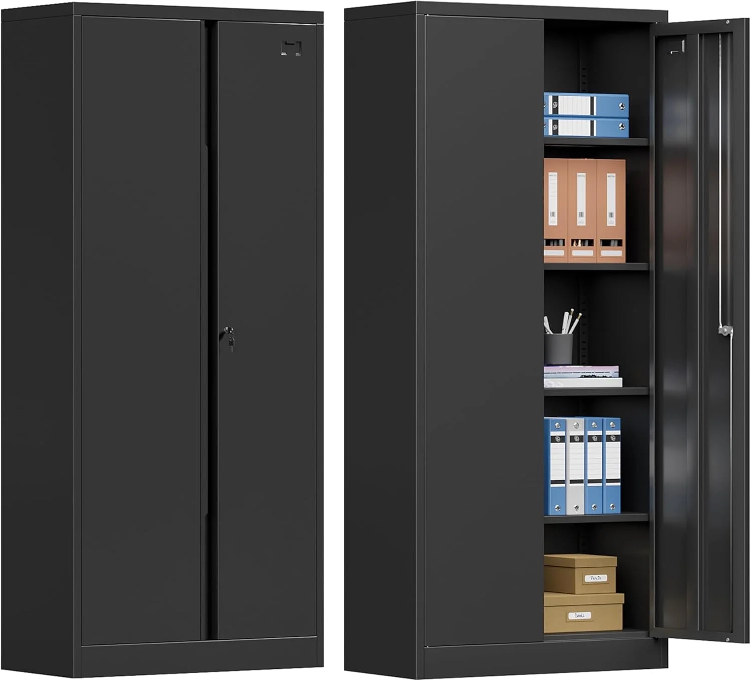 Metal Storage Cabinet with Locking Doors and 4 Adjustable Shelves, 71" Tall Black Z9800