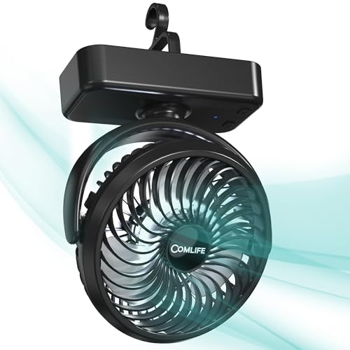 8-Inch Portable Camping Fan with LED Lantern, 10000mAh Rechargeable Battery Operated Tent Fan Q184745