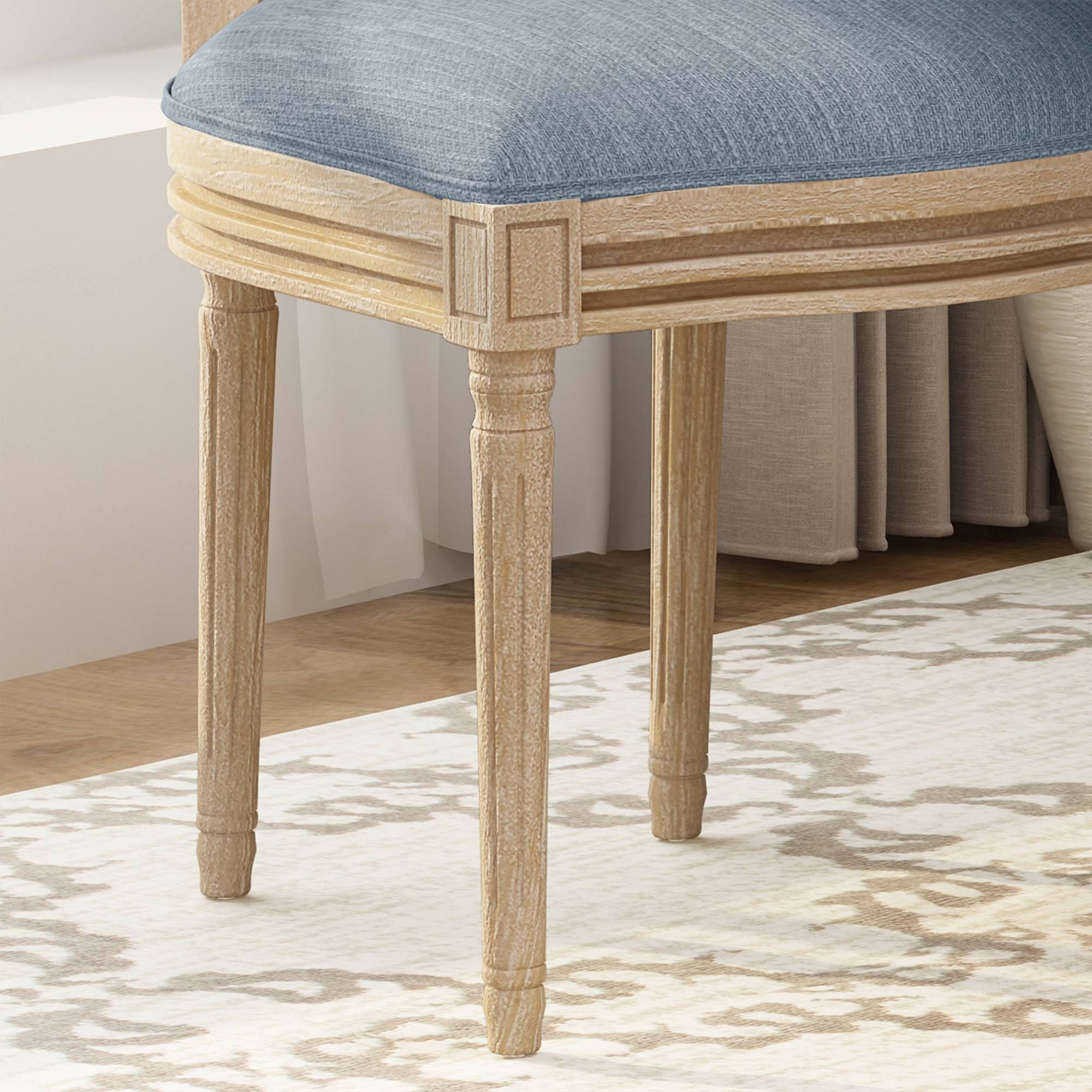 Light Blue Natural Wooden Dining Chair with Wicker and Fabric Seating (Set of 2) I28107