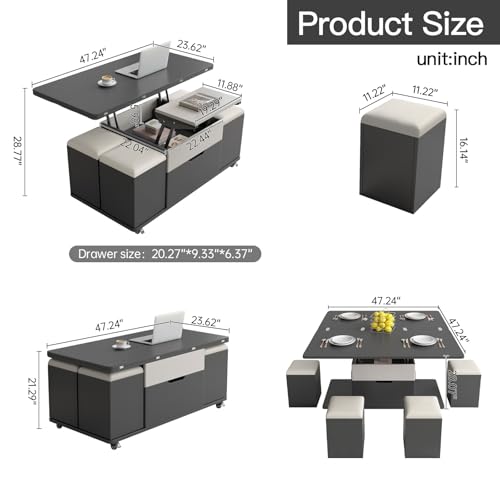 Lift Top Coffee Table with 4 Stools and Storage I815295