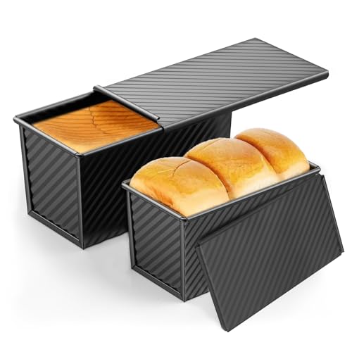 Cast Iron Bread Pan with Lid - 2LB Capacity (13x5 Inch) Large Pullman Loaf Pan - Non-Stick, Pre-Seasoned, Black G85297
