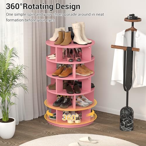 5-Tier Wood Rotating Shoe Rack, Pink R776