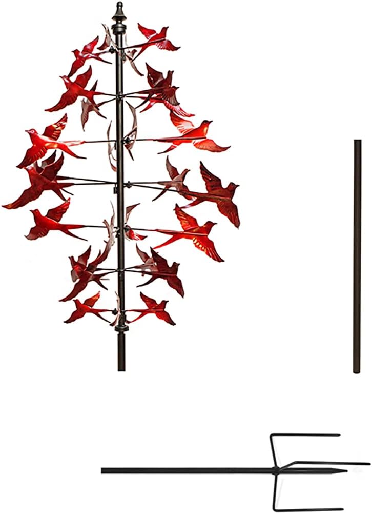 Large Red Cardinal Metal Wind Spinner 3D Bird Sculpture Kinetic Garden Yard Art A4035