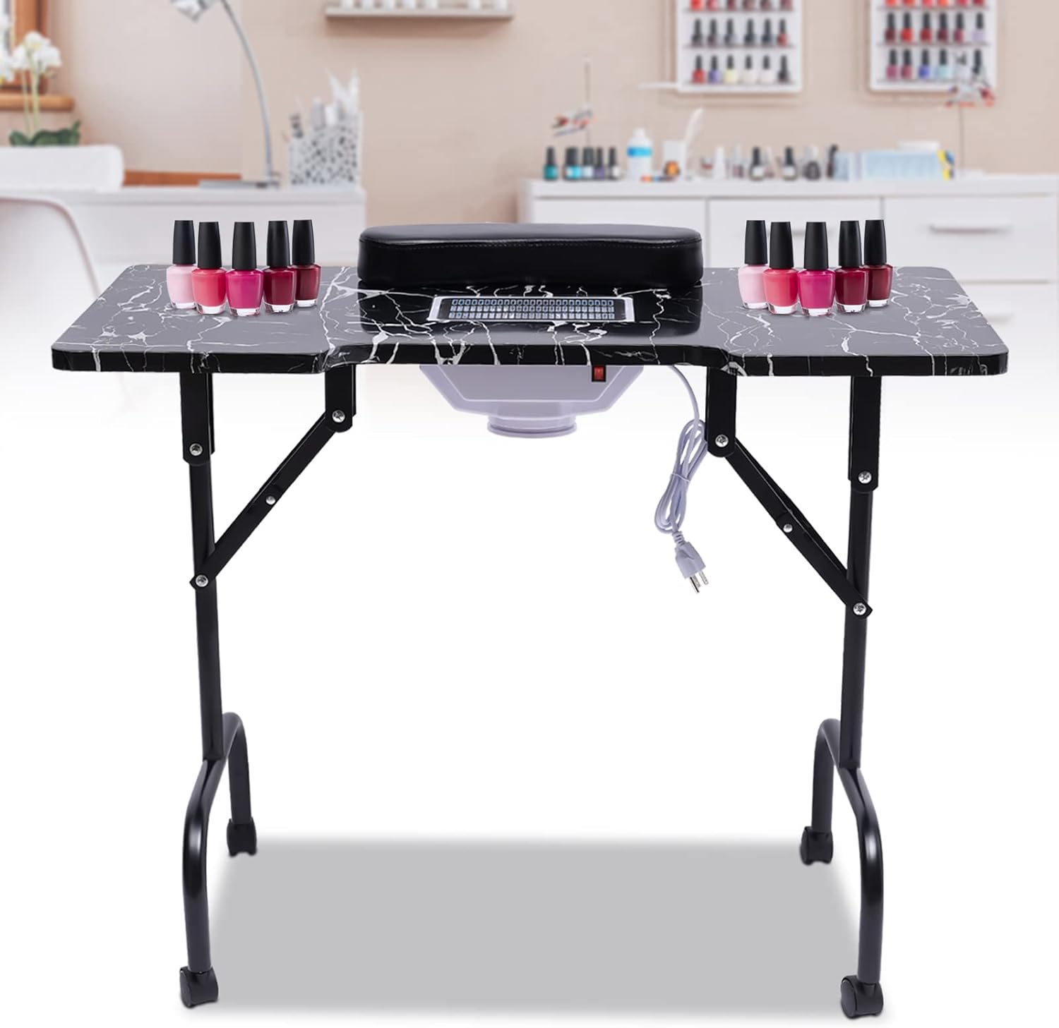 Portable Folding Nail Desk with Dust Collector 4 Wheels L12979