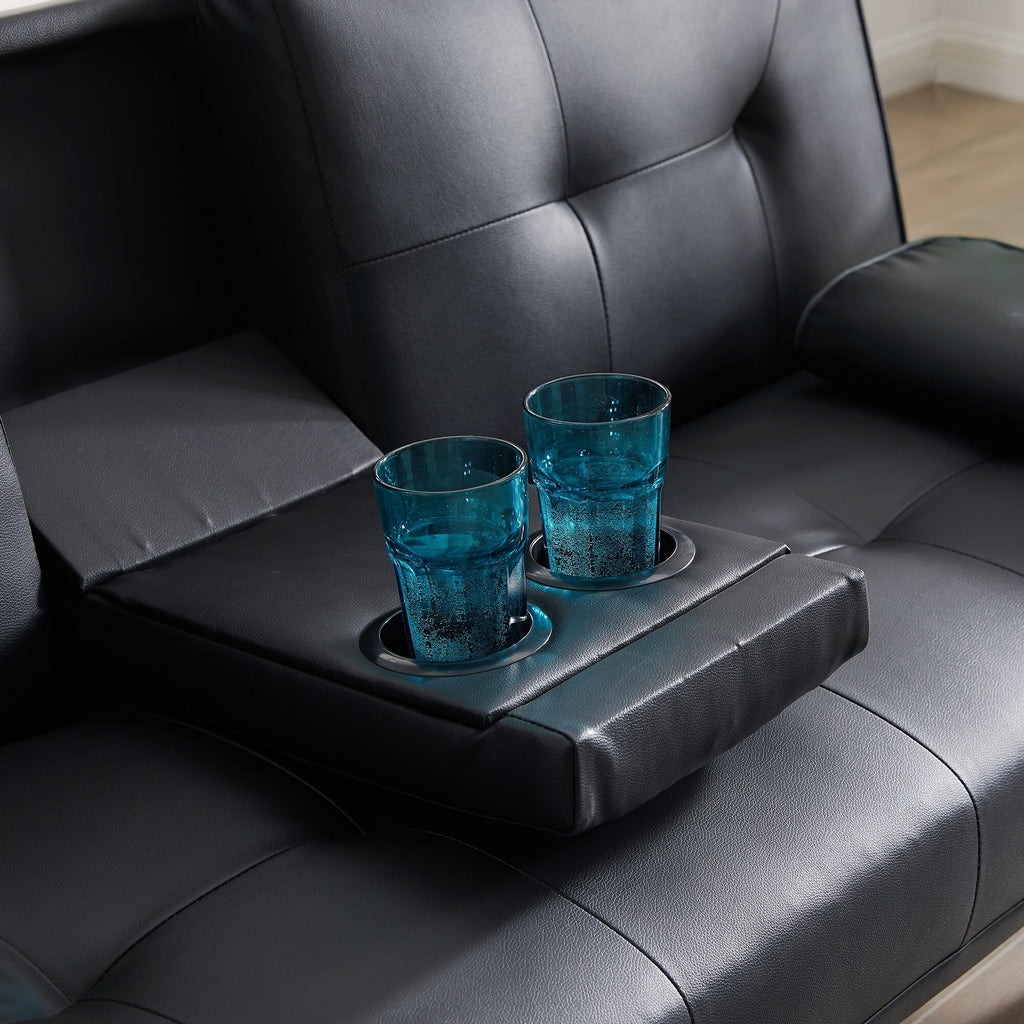 Faux Leather Loveseat Sofa Bed with Cup Holders L248516