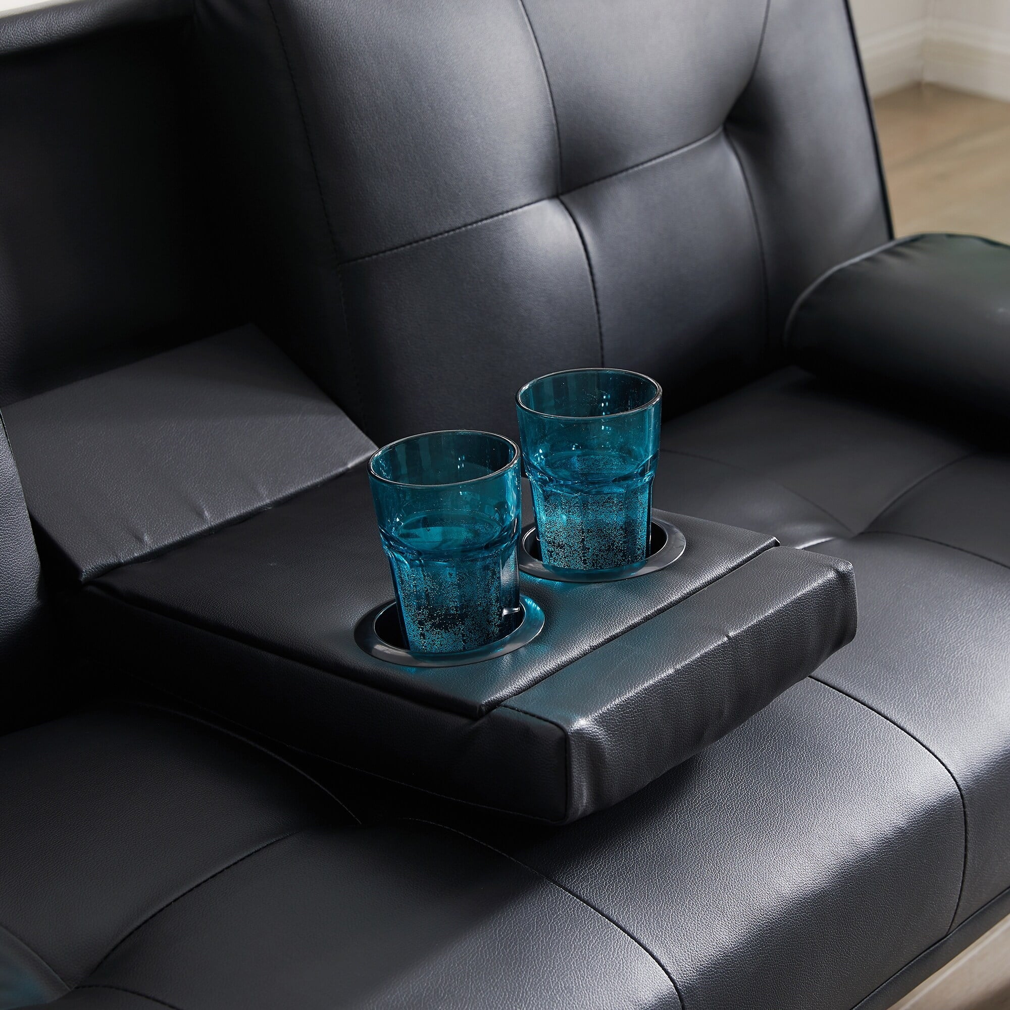 Faux Leather Loveseat Sofa Bed with Cup Holders L248516