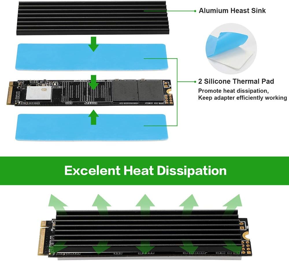 NVMe PCIe x16 Adapter Card with Heat Sink for M.2 NVMe SSD 2230/2242/2260/2280 O446