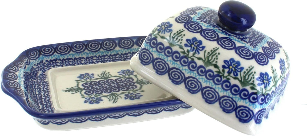Blue Rose Polish Pottery Charleston Square Butter Dish F942