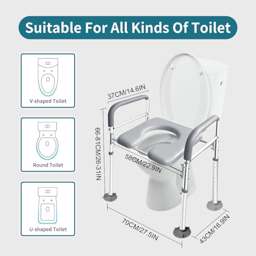 Elongated Raised Toilet Seat with Handles V38100
