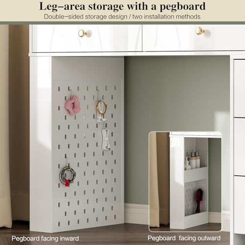 White 8 Drawer Vanity Desk with Mirror and Lights H261976
